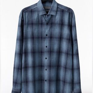 Neiman Marcus Men's Blue Plaid Button Down Shirt